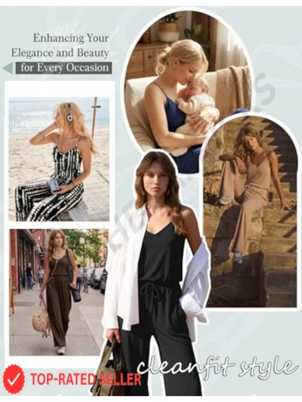 Sleeveless V-Neck Wide Leg Jumpsuit with Pockets Tummy Control Summer Romper
